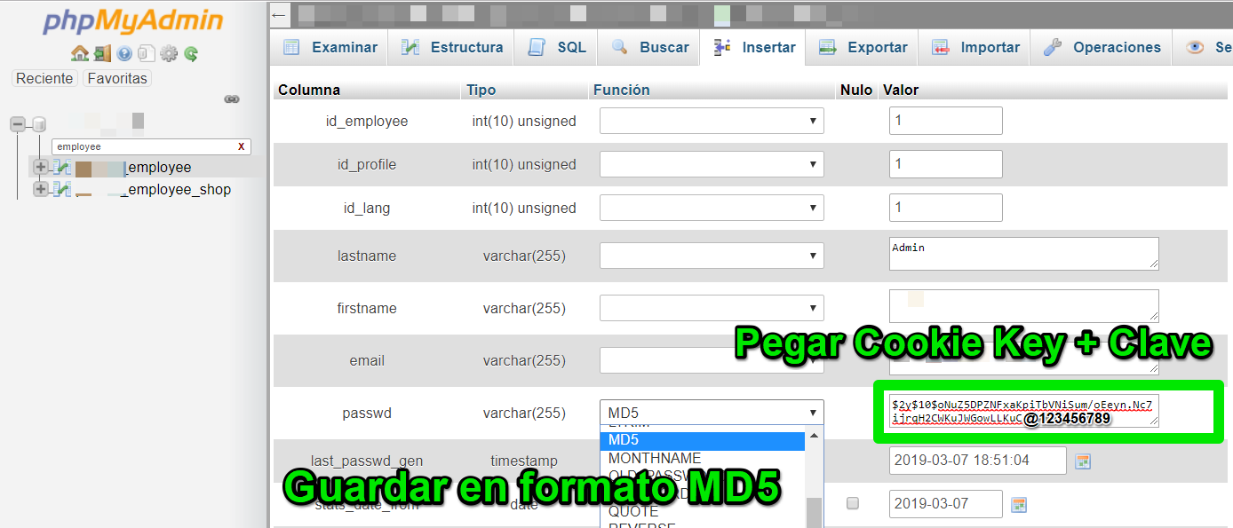 Cambiar Contraseña PrestaShop desde Base de Datos