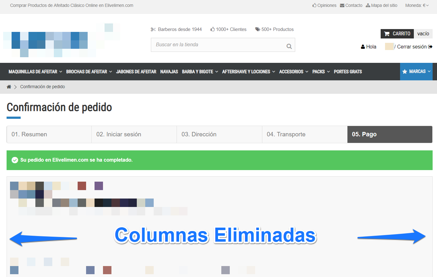 Quitar Columnas de la Página de Confirmación de Pedido en PrestaShop